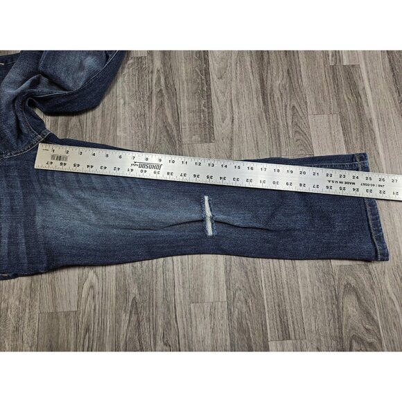 Express Jeans Womens 10 Blue Bell Crop High Rise Distressed Flare Denim Pants - Picture 8 of 10